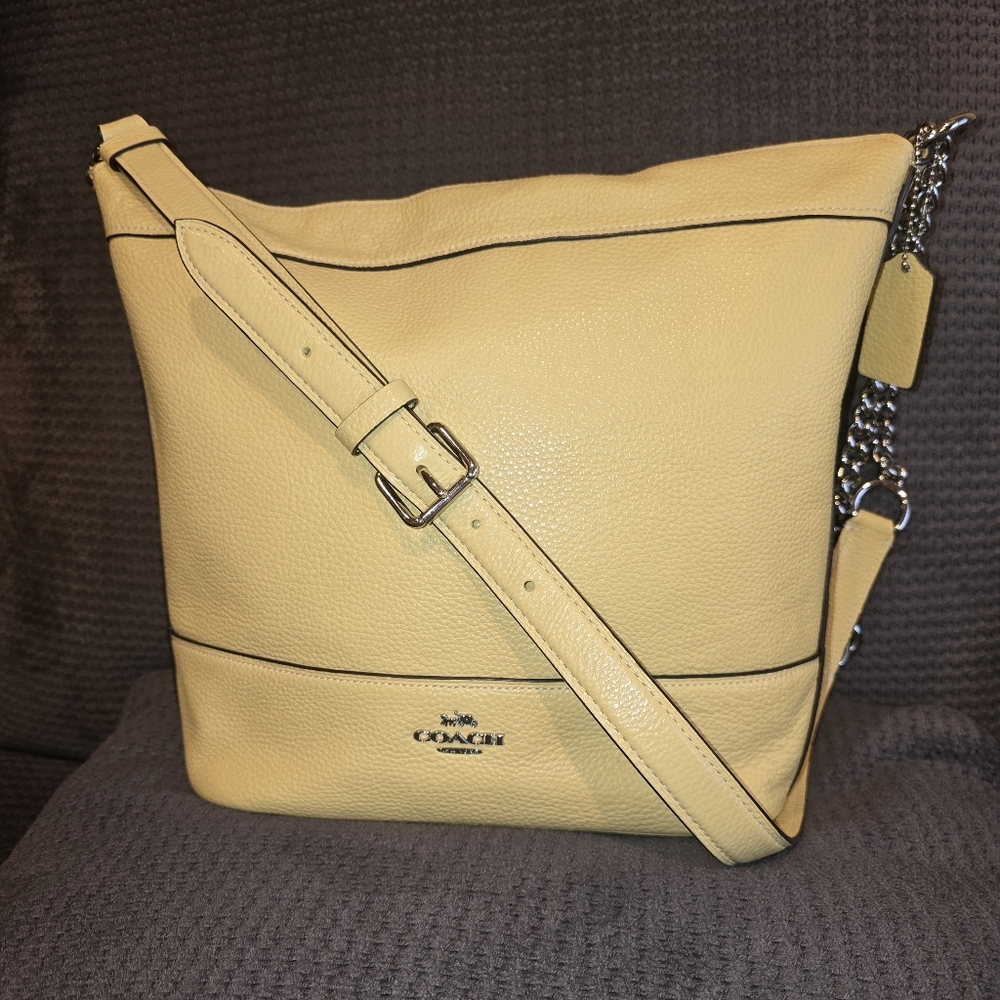 COACH F72692 Paxton Duffle Light Yellow Pebbled Leather Shoulder Bag Crossbody